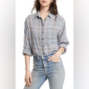 Free people cropped Cutie Plaid Button Down Shirt Retail $88 S Cotton Gauze Boxy